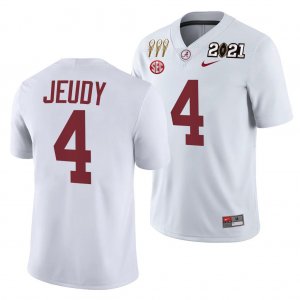 Men's Alabama Crimson Tide #4 Jerry Jeudy 3X CFP National Championship White NCAA Winner College Football Jersey 2403SLVJ0